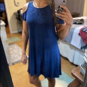 Blue dress, shoulder cut outs